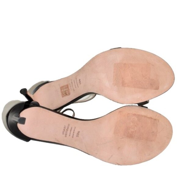 $450 STUART WEITZMAN NUNAKED 3.3" STRAP SANDAL NUDIST BLACK PATENT 10.5 (DB12) - Picture 5 of 6